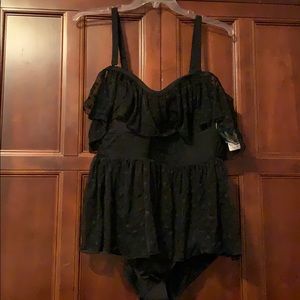 Polka Dot Cold Shoulder Mesh One Piece Swimsuit